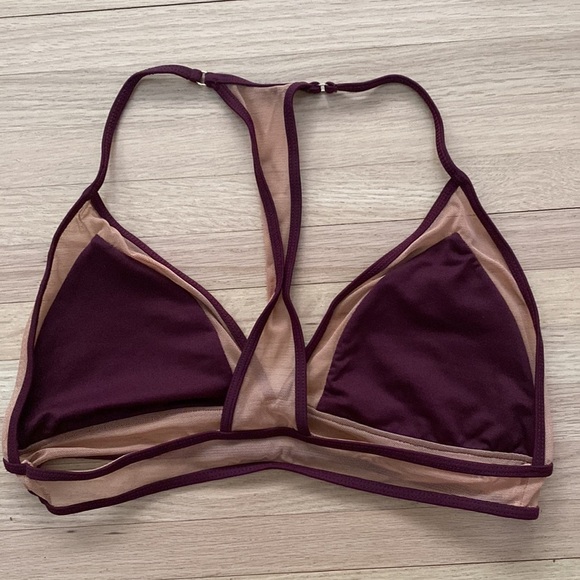Plumeria Maroon Racerback Swim Top Bikini with Nude netting - Picture 3 of 3